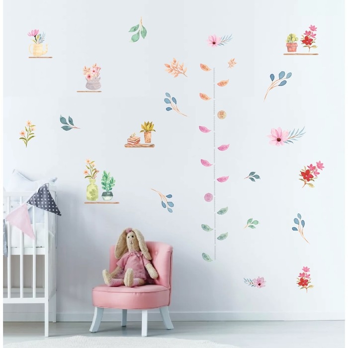 Наклейка интерьерная цветная ростомер Наклейка интерьерная цветная ростомер "Цветы в горшочках" 50х70 см