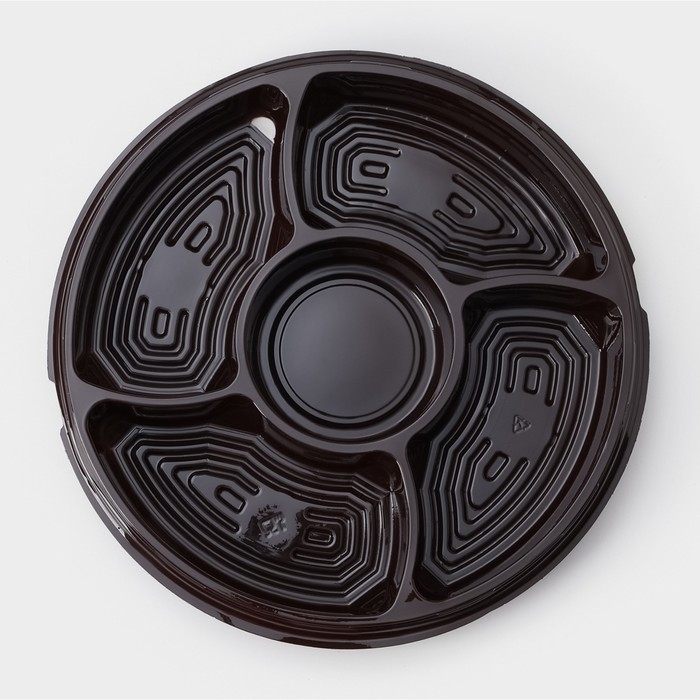 Менажница пластиковая одноразовая, d=26&times;4,2 см, 5 секций, дно, круглая, цвет коричневый