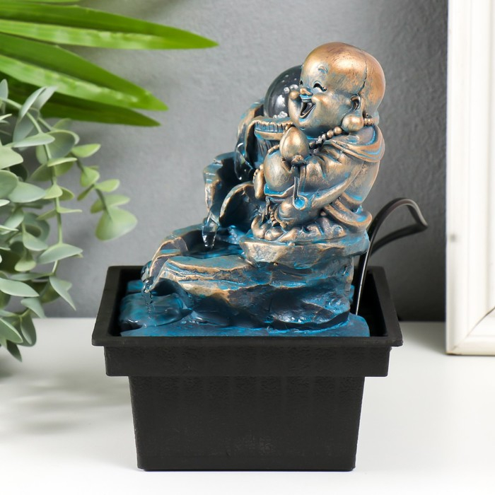 Фонтан Фонтан "Счастливый хотей с персиком" зелено-бронзовый 19,5х13,5х10 см