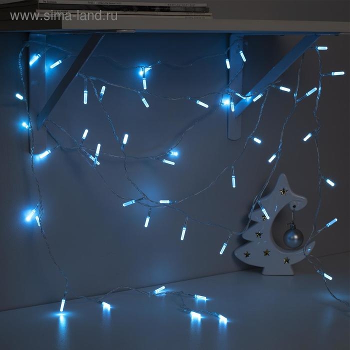 Гирлянда &laquo;Нить&raquo; 5 м с насадками &laquo;Хрусталики&raquo;, IP20, прозрачная нить, 50 LED, свечение аквамарин, 8 режимов, 220 В