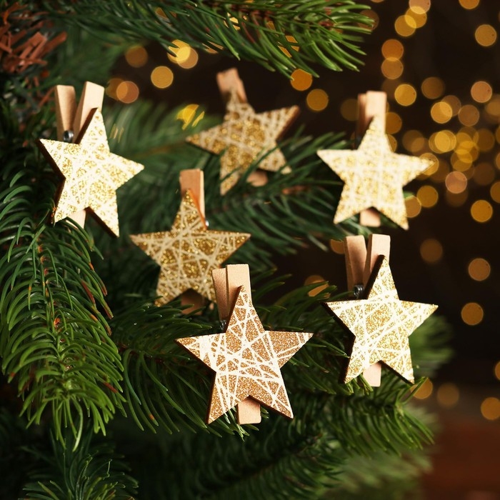 Набор декоративных прищепок &laquo;Звезды&raquo; 12&times;8 см, набор 6 шт., золотой