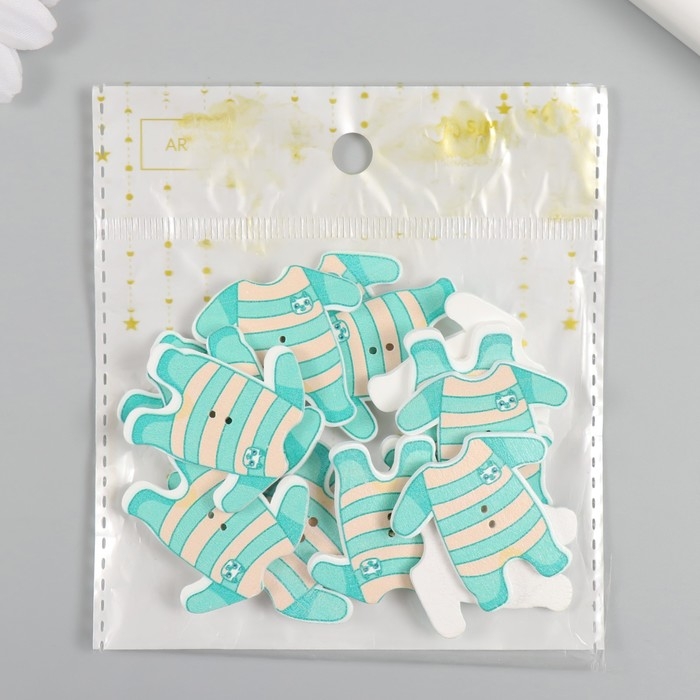 Пуговицы дерево для творчества 2 прокола "Комбинезон зелёный" набор 15 шт 3,2х3,3 см