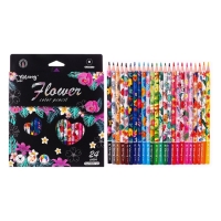 Карандаши 24 цвета в картонной коробке, шестигранные, деревянные,Цветы на чёрном МИКС Карандаши 24 цвета в картонной коробке, шестигранные, деревянные,Цветы на чёрном МИКС