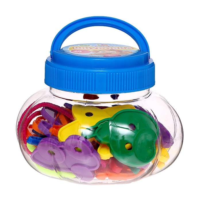 Шнуровка &laquo;Весёлые фигурки&raquo; в банке, 24 штуки, МИКС, по методике Монтессори