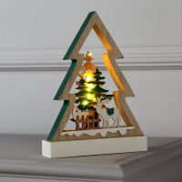 Светодиодная фигура &laquo;Ёлка с оленями&raquo; 17 &times; 23.5 &times; 5 см, дерево, батарейки АААх2 (не в комплекте), свечение тёплое белое
