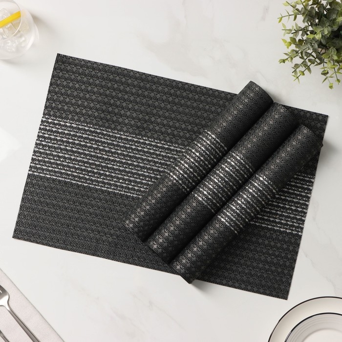 Салфетки сервировочные на стол Доляна &laquo;Сияние&raquo;, 4 шт, 45&times;30 см, цвет чёрный