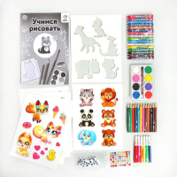 Набор для рисования &laquo;Учимся рисовать: зверушки&raquo;, с карандашами, с трафаретами, с декором, 3+