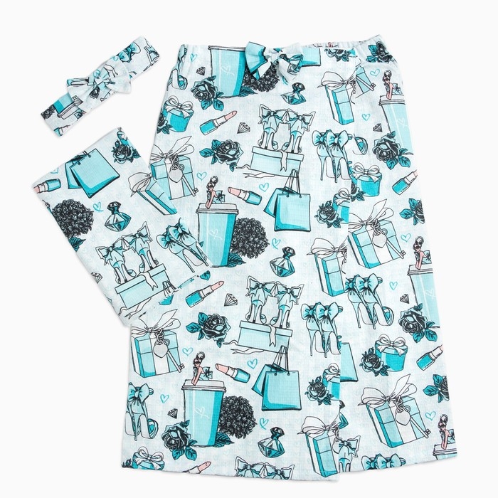 Набор для сауны Этель Набор для сауны Этель "Mint mood" парео с бантиком+полотенце 80х150 см+повязка,100% хл