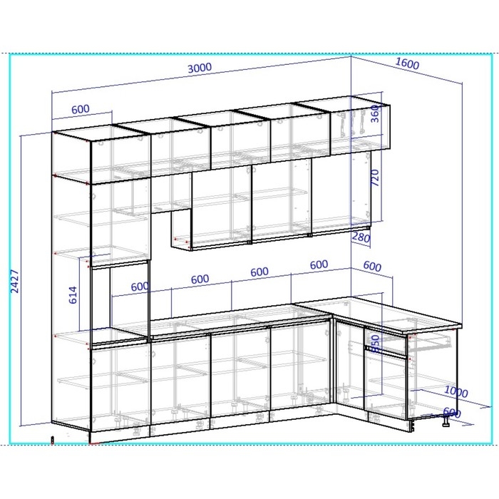 Кухонный гарнитур угловой в потолок 3000х1600 Виктория, Графит/Дуб крафт