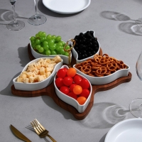 Менажница &laquo;Король&raquo;, 5 шт:300 мл, деревянное основание, фарфор, Иран