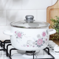 Кастрюля эмалированная &laquo;Весенний романс&raquo;, 4 л, стеклянная крышка, индукция
