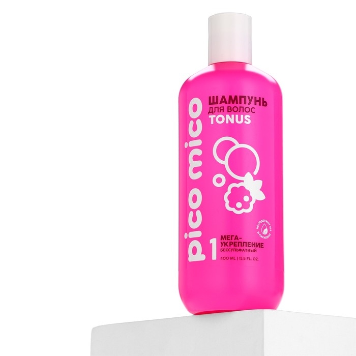 Шампунь для волос, мегаукрепление, 400 мл, аромат малиновой жвачки, PICO MICO