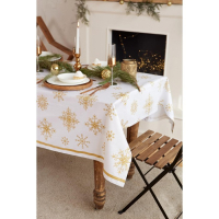 Скатерть "Этель" Золотые снежинки 149х250+/- 3см, 100% хлопок, 190 г/м2 Скатерть "Этель" Золотые снежинки 149х250+/- 3см, 100% хлопок, 190 г/м2