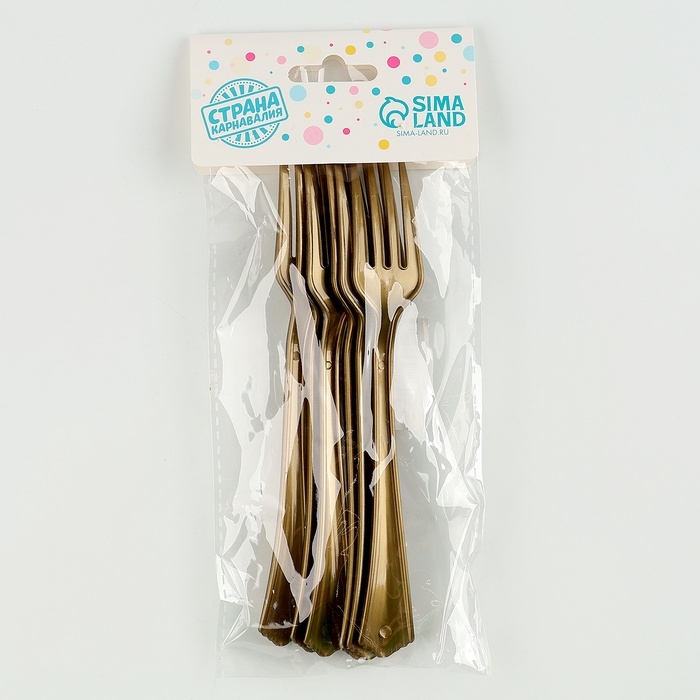 Вилки пластиковые, в наборе 6 шт., цвет золото Вилки пластиковые, в наборе 6 шт., цвет золото