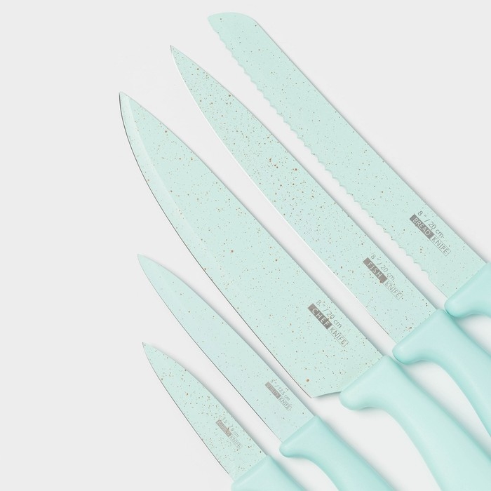 Набор кухонных принадлежностей &laquo;Клауд&raquo;, 6 предметов: 5 ножей, овощечистка из керамики, цвет бирюзовый