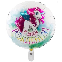 Шар фольгированный 18" «С днём рождения», крылатый единорог Шар фольгированный 18" «С днём рождения», крылатый единорог