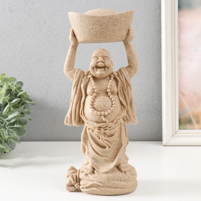 Сувенир полистоун Сувенир полистоун "Хотей со слитком золота" песочный 11х7х27,5 см