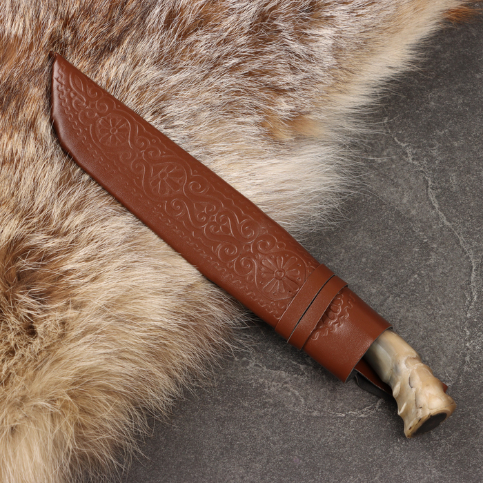 Нож Пчак Шархон - Большой, сайгак, гарда олово гравировка. ШХ-15 (17-19 см)