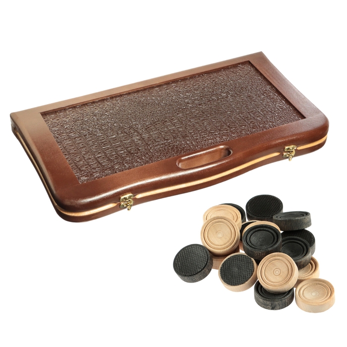 Нарды деревянные большие, настольная игра, 55 х 55 см, кожа, с ручкой, крокодил, черные Нарды деревянные большие, настольная игра, 55 х 55 см, кожа, с ручкой, крокодил, черные