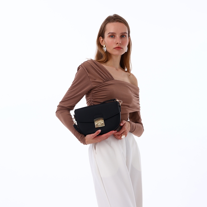 Сумка женская на клапане, TEXTURA, маленький размер, цвет чёрный Сумка женская на клапане, TEXTURA, маленький размер, цвет чёрный