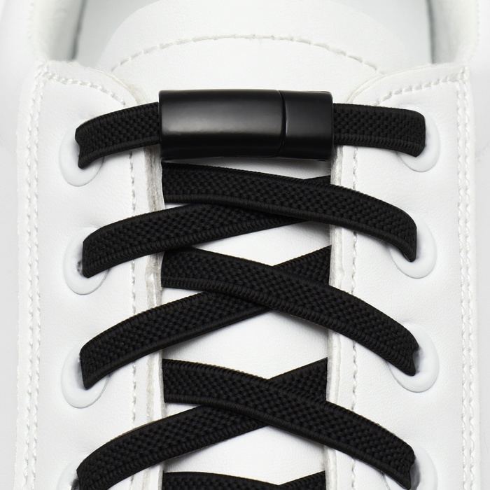 Шнурки для обуви, пара, с плоским сечением и фиксатором на магнитах, 100 см, цвет чёрный