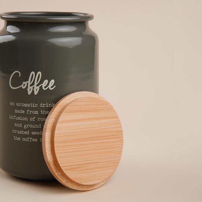 Банка для кофе SL Home, 9,5&times;14 см, цвет серый, с бамбуковой крышкой