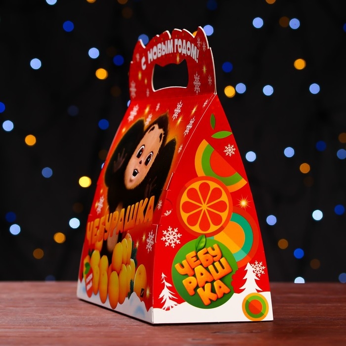 Новый год. Подарочная коробка "Чебурашка", Сумочка , 25,5 х 11 х 20 см.