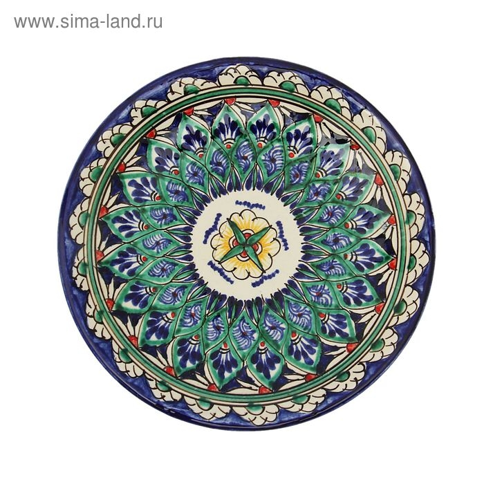 Тарелка Риштанская Керамика Тарелка Риштанская Керамика "Цветы", синяя, плоская, 15 см, микс