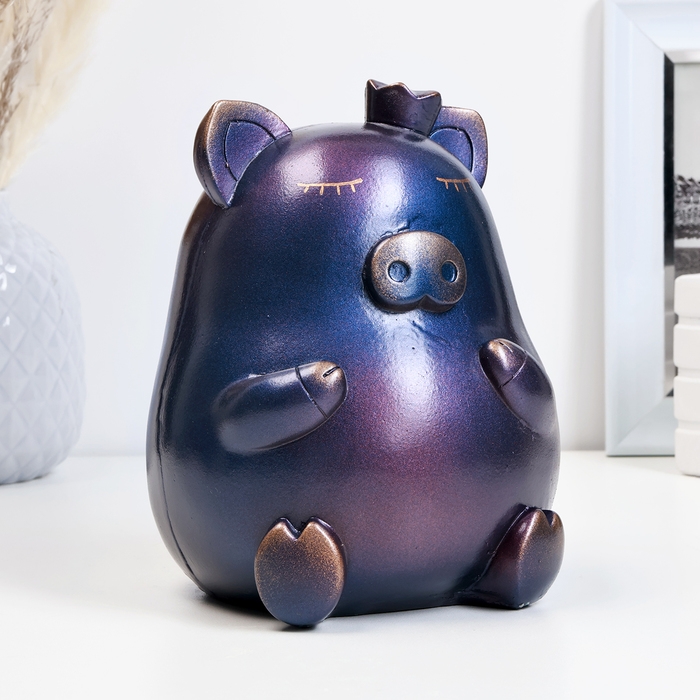 Копилка "Свинка с короной" синий космос, 17см