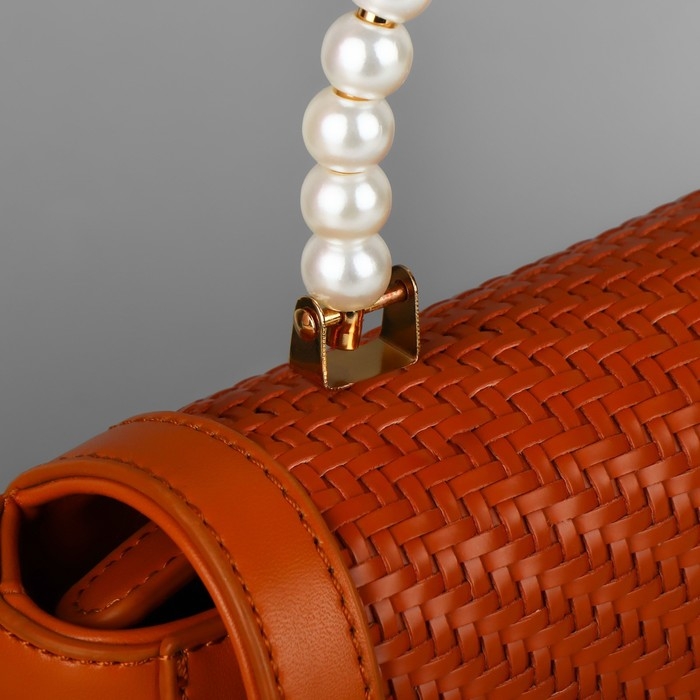 Ручка для сумки, металлическая, жемчужные бусы, на прокол, 12,5 &times; 9 &times; 1,2 см, цвет белый/золотой