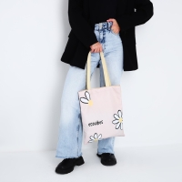 Шопер &laquo;Цветы&raquo; 35х0.5х40 см, отдел без молнии, без подклада, бежевый