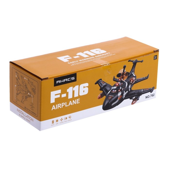 Самолет F-116, свет и звук, работает от батареек, цвет чёрный Самолет F-116, свет и звук, работает от батареек, цвет чёрный
