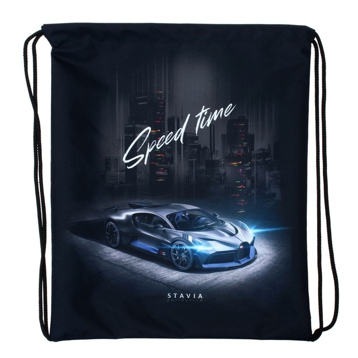 Мешок для обуви 430 х 340 мм, Stavia (плотность 600D с водоотталкивающей ПУ-пропиткой) Мешок для обуви 430 х 340 мм, Stavia (плотность 600D с водоотталкивающей ПУ-пропиткой) "Машина", чёрный/голубой