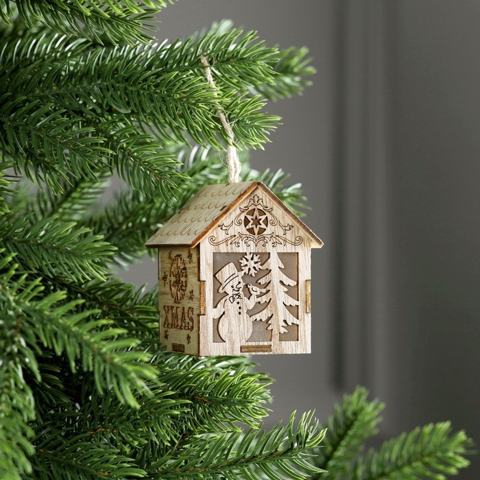 Ёлочная игрушка &laquo;Домик со снеговиком&raquo;, от батареек, свечение тёплое белое