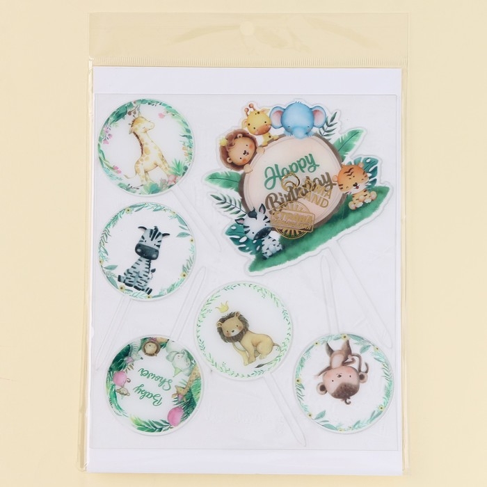Набор топперов &laquo;С днём рождения&raquo;, зверята