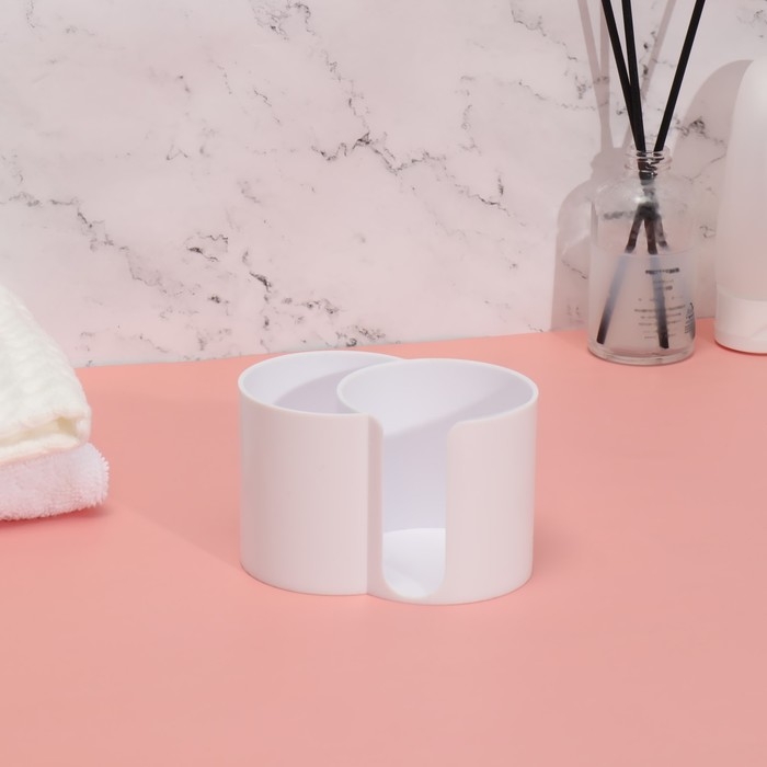 Органайзер для хранения ватных палочек и дисков, 2 секции, 9,5 &times; 6 &times; 6 см, цвет белый