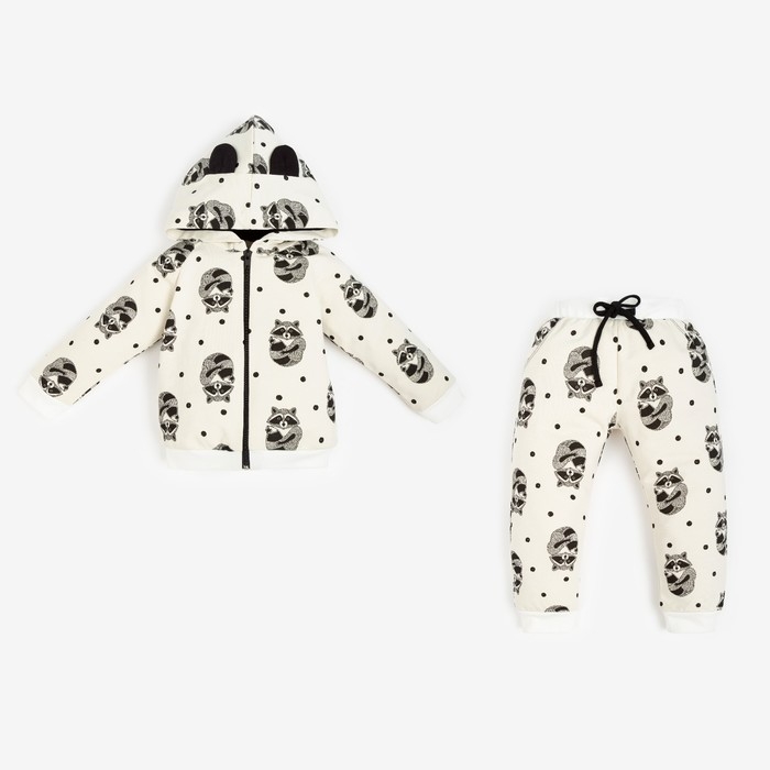 Комплект: толстовка и брюки Крошка Я &laquo;Еноты&raquo;, цвет белый, рост 86-92 см