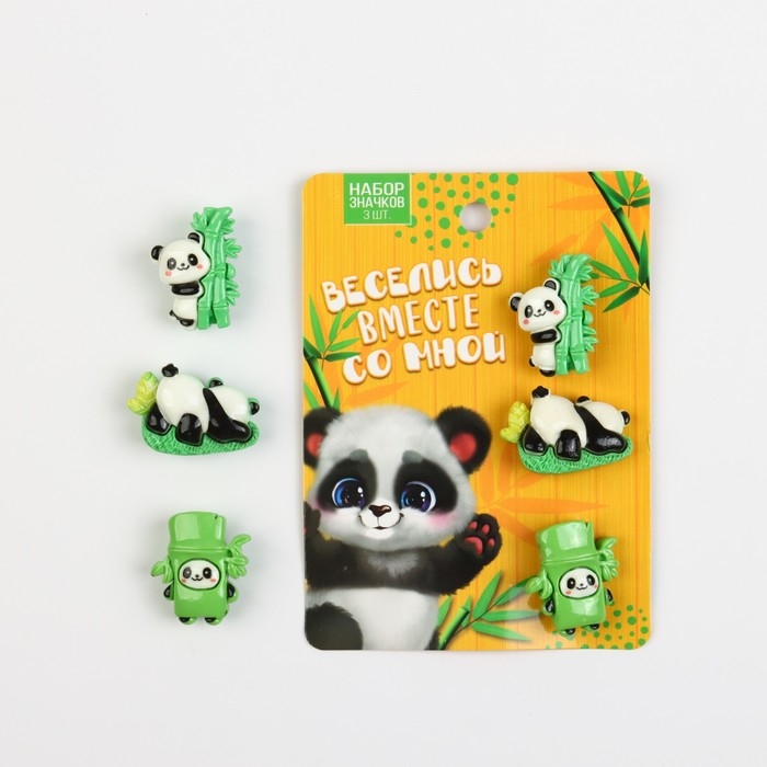 Набор пластиковых значков Набор пластиковых значков "Панда", 3 шт, 3 х 2 см