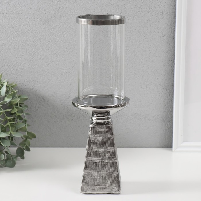 Подсвечник керамика, стекло на 1 свечу Подсвечник керамика, стекло на 1 свечу "Буэно" d=7,5 см серебро 9,5х9,5х29,5 см