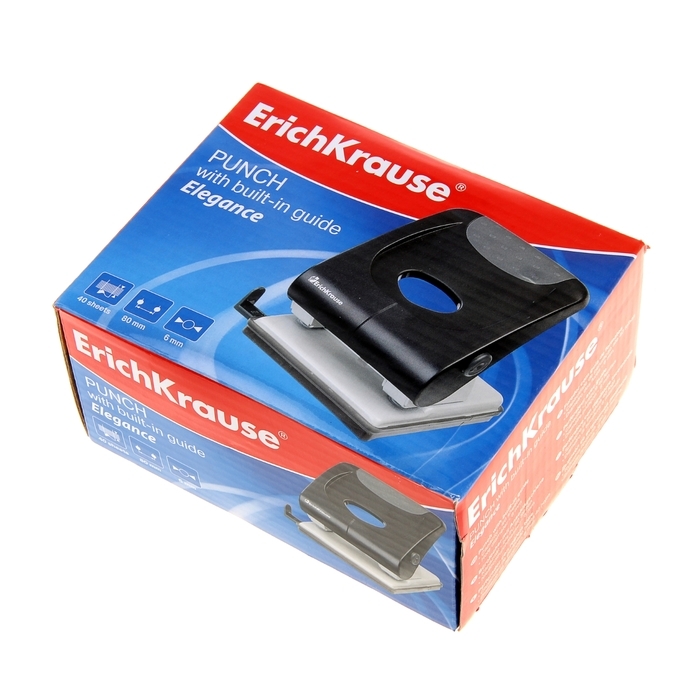 Дырокол ErichKrause Elegance, до 40 листов, диаметр прокола 5.5 мм, расстояние между проколами 80 мм, черный