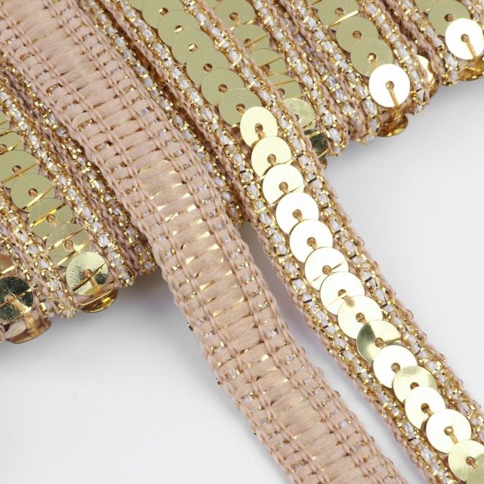 Тесьма декоративная с пайетками, 12 мм, 9 ± 0,5 м, цвет золотой Тесьма декоративная с пайетками, 12 мм, 9 ± 0,5 м, цвет золотой