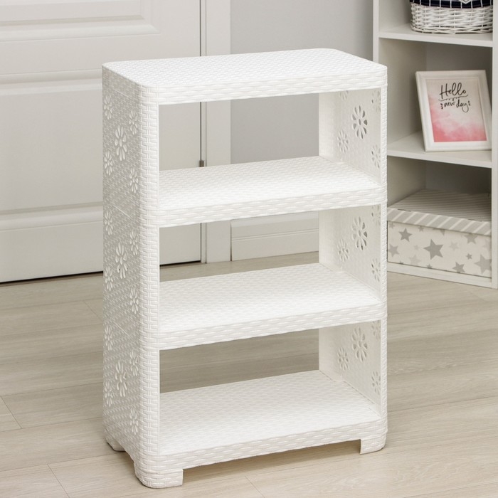 Этажерка напольная 4-х секционная &laquo;Плетёнка&raquo;, цвет белый