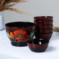 Набор салатников "Лето" 6х0,2л / 1х1л, мак на черном Набор салатников "Лето" 6х0,2л / 1х1л, мак на черном