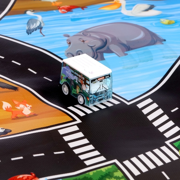 Игровой набор &laquo;Зоопарк&raquo;, 4 инерционные машинки, коврик-дорога