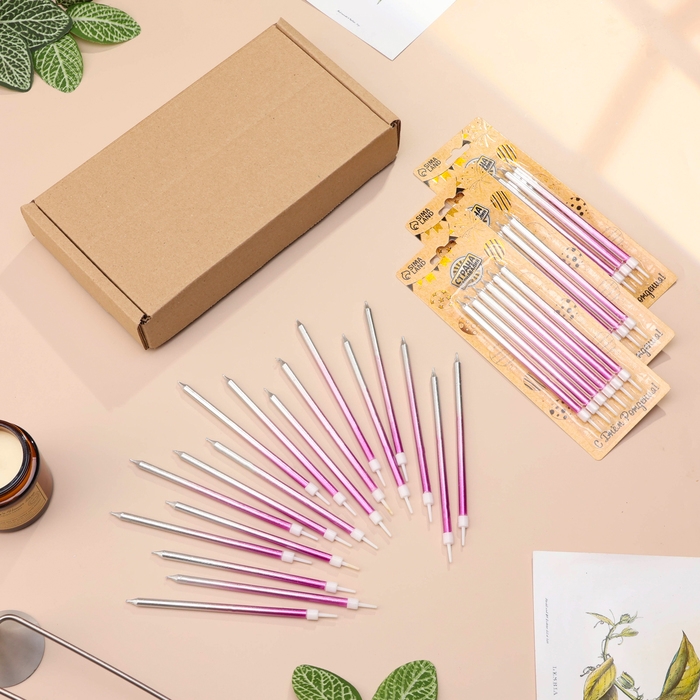 Свечи в торт "Ройс. Градиент", 13 см, 18 шт, фиолетовый, розовый, серебро