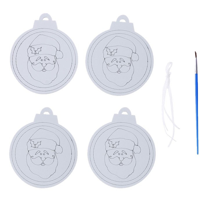Ёлочное украшение под раскраску «Лицо» 4 шт., кисть Ёлочное украшение под раскраску «Лицо» 4 шт., кисть