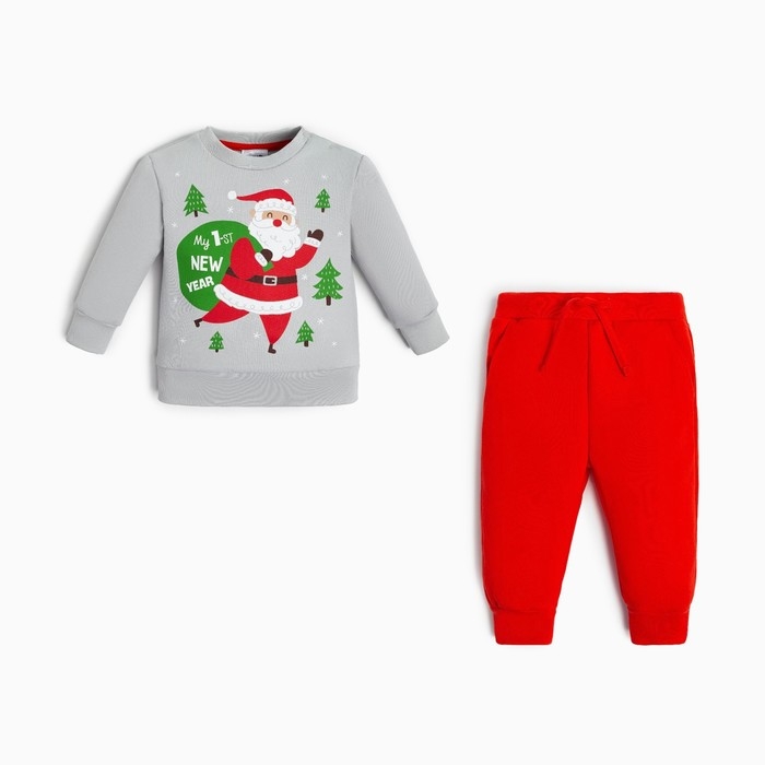 Комплект: джемпер и брюки Крошка Я &laquo;Мой первый НГ&raquo;, рост 62-68 см, цвет красный/серый