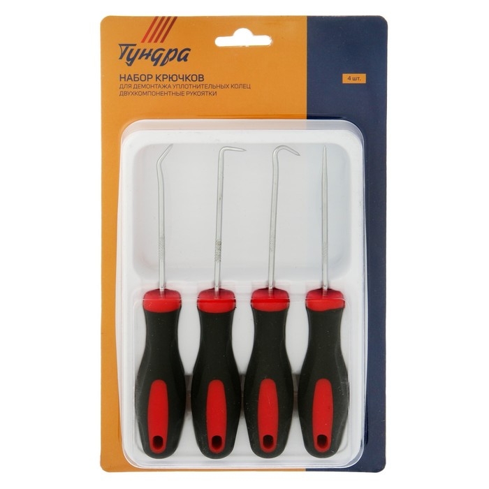 Набор крючков для демонтажа уплотнительных колец ТУНДРА, двухкомпонентные рукоятки, 4 шт. Набор крючков для демонтажа уплотнительных колец ТУНДРА, двухкомпонентные рукоятки, 4 шт.