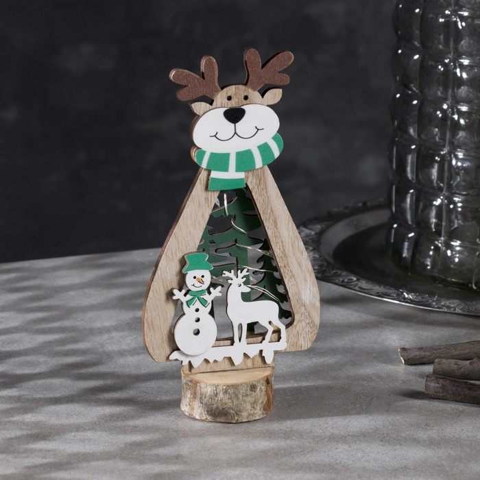 Светодиодная фигура &laquo;Олень&raquo; 12 &times; 18 &times; 6 см, дерево, батарейки CR2032х1 (в комплекте), свечение тёплое белое