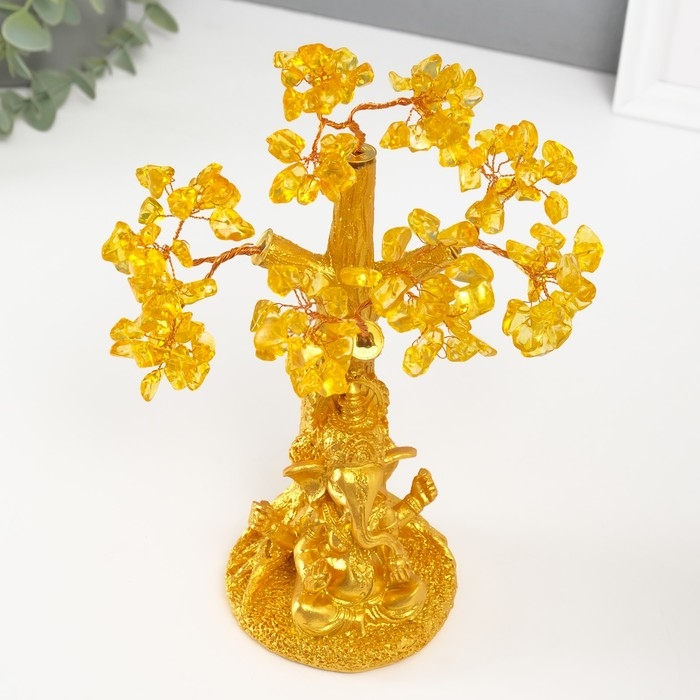 Сувенир бонсай Сувенир бонсай "Ганеша у денежного дерева" жёлтый 120 камней 9х9х23,5 см